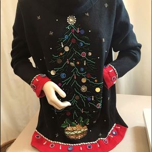 Vintage Ugly Christmas sweater w/hand-sewn beading